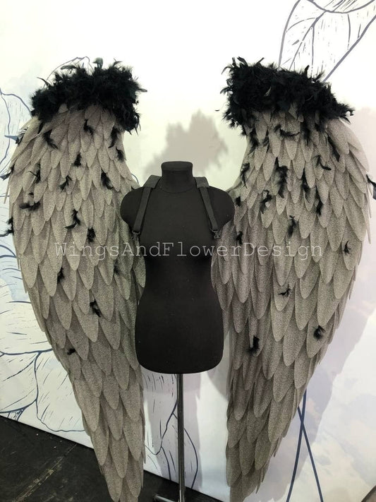 Dark gray angel wings, black angel wings, wedding wings, Victoria secret angel wings,wings cosplay, Christmas angel, Lucifer wings