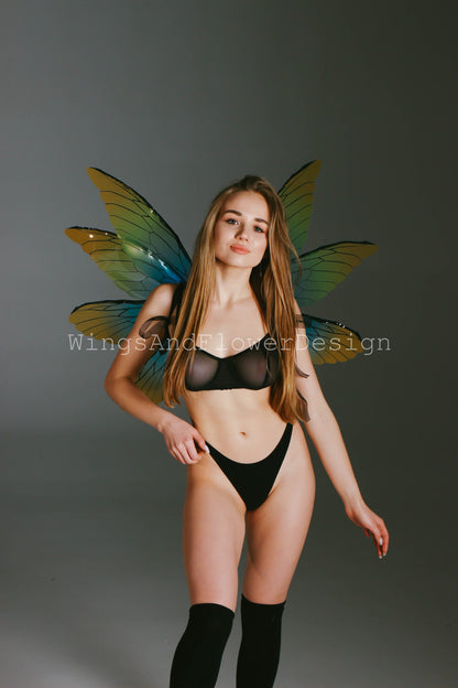 Butterfly blue yellow wings, elf wings, fairy wings, wings Photo Prop, butterfly fairy wings, fantasy halloween, magical fairy