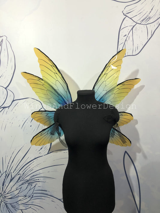 Butterfly blue yellow wings, elf wings, fairy wings, wings Photo Prop, butterfly fairy wings, fantasy halloween, magical fairy