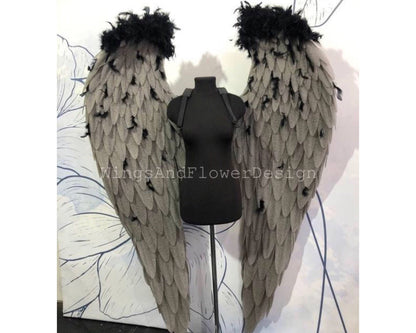 Dark gray angel wings, black angel wings, wedding wings, Victoria secret angel wings,wings cosplay, Christmas angel, Lucifer wings