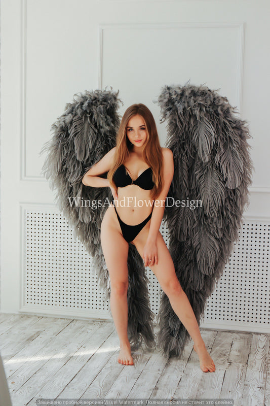 Gray angel wings, angel wings, wedding wings, Victoria secret angel wings, giant sexy wings, wings cosplay, Christmas angel, Lucifer wings