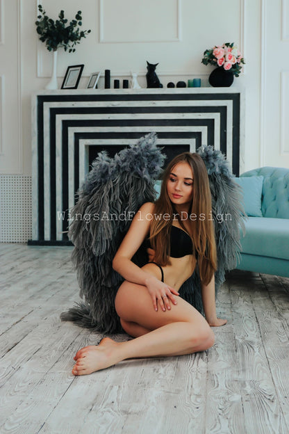 Small gray angel wings, angel wings, wedding wings, Victoria secret angel wings, giant sexy wings, Christmas angel, Lucifer wings
