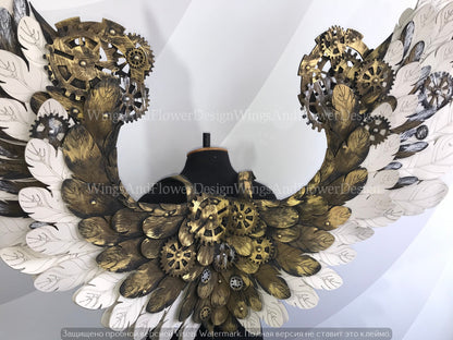 Wings steampunk, biomechanical, unique wings, steampunk costume, Gothic Wings, wings with cogs, wings, white angel wings