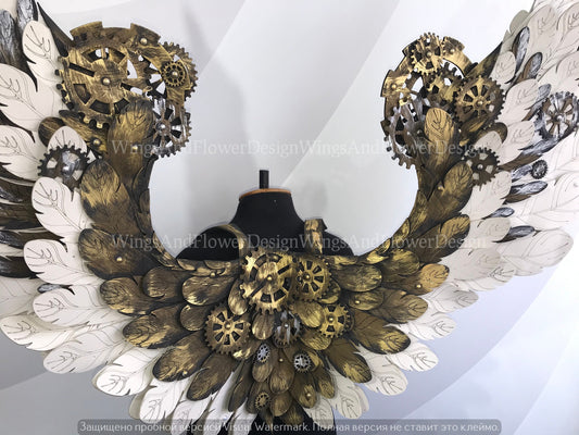 Wings steampunk, biomechanical, unique wings, steampunk costume, Gothic Wings, wings with cogs, wings, white angel wings