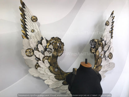 Wings steampunk, biomechanical, unique wings, steampunk costume, Gothic Wings, wings with cogs, wings, white angel wings