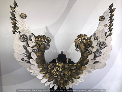 Wings steampunk, biomechanical, unique wings, steampunk costume, Gothic Wings, wings with cogs, wings, white angel wings