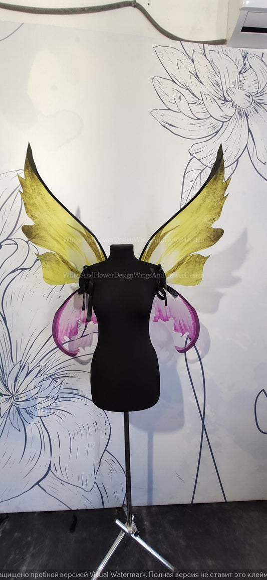 Pink-yellow Fairy wings, butterfly wings, elf wings, wings Photo Prop, butterfly fairy wings, fantasy halloween, fantasy, magical fairy