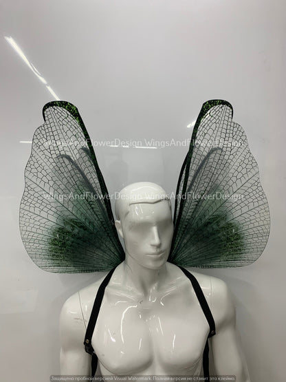 Transparent green wings, moth wings, butterfly wings, elf wings, butterfly fairy wings, fantasy Halloween fantasy, magical fairy clear wings