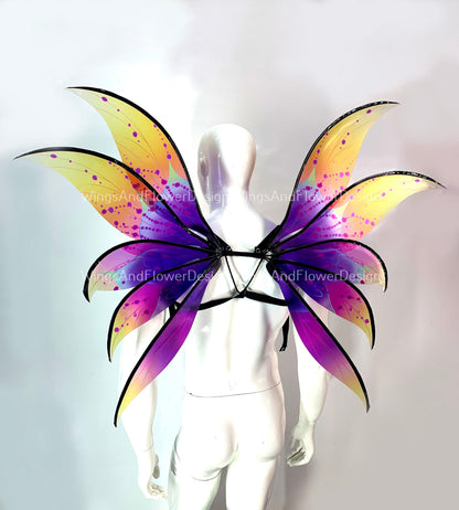 Purple yellow butterfly dragonfly wings, purple yellow butterfly fairy wings, costume wings, blue fairy wings,  Halloween