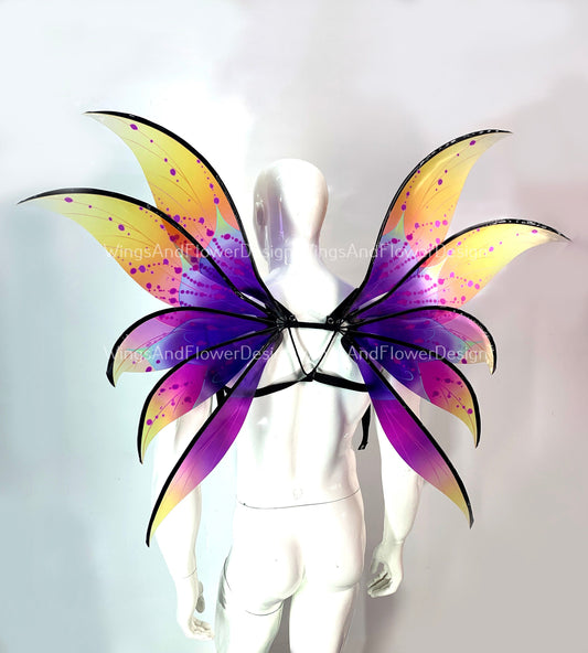 Purple yellow butterfly dragonfly wings, purple yellow butterfly fairy wings, costume wings, blue fairy wings,  Halloween