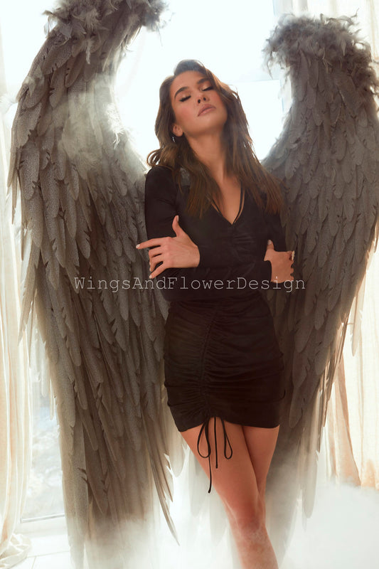 Dark gray angel wings, black angel wings, gray Lucifer wings, wedding wings, Victoria secret angel wings, Christmas angel, Lucifer wings