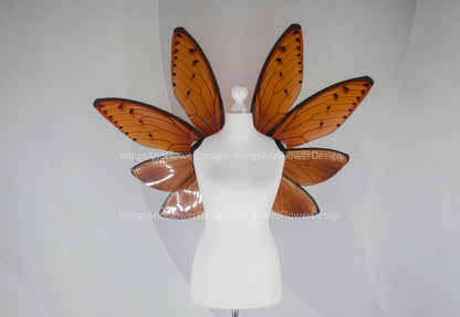 Cicada wings, orange cicada wings, orange elf wings, fairy wings, wedding wings, butterfly fairy wings, fantasy halloween, magical fairy