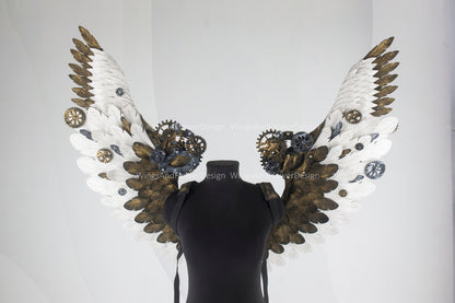 Small wings steampunk, biomechanical, unique wings, steampunk costume, Gothic Wings, wings with cogs, wings, white angel wings