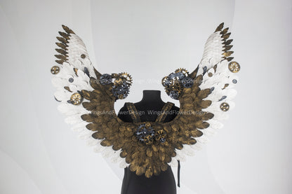 Small wings steampunk, biomechanical, unique wings, steampunk costume, Gothic Wings, wings with cogs, wings, white angel wings