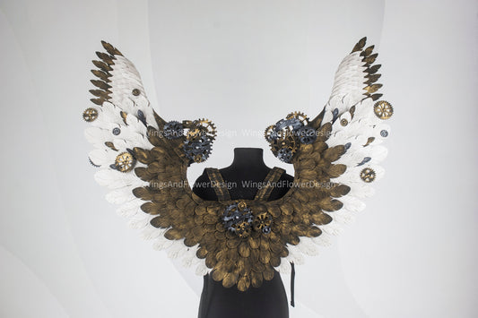 Small wings steampunk, biomechanical, unique wings, steampunk costume, Gothic Wings, wings with cogs, wings, white angel wings