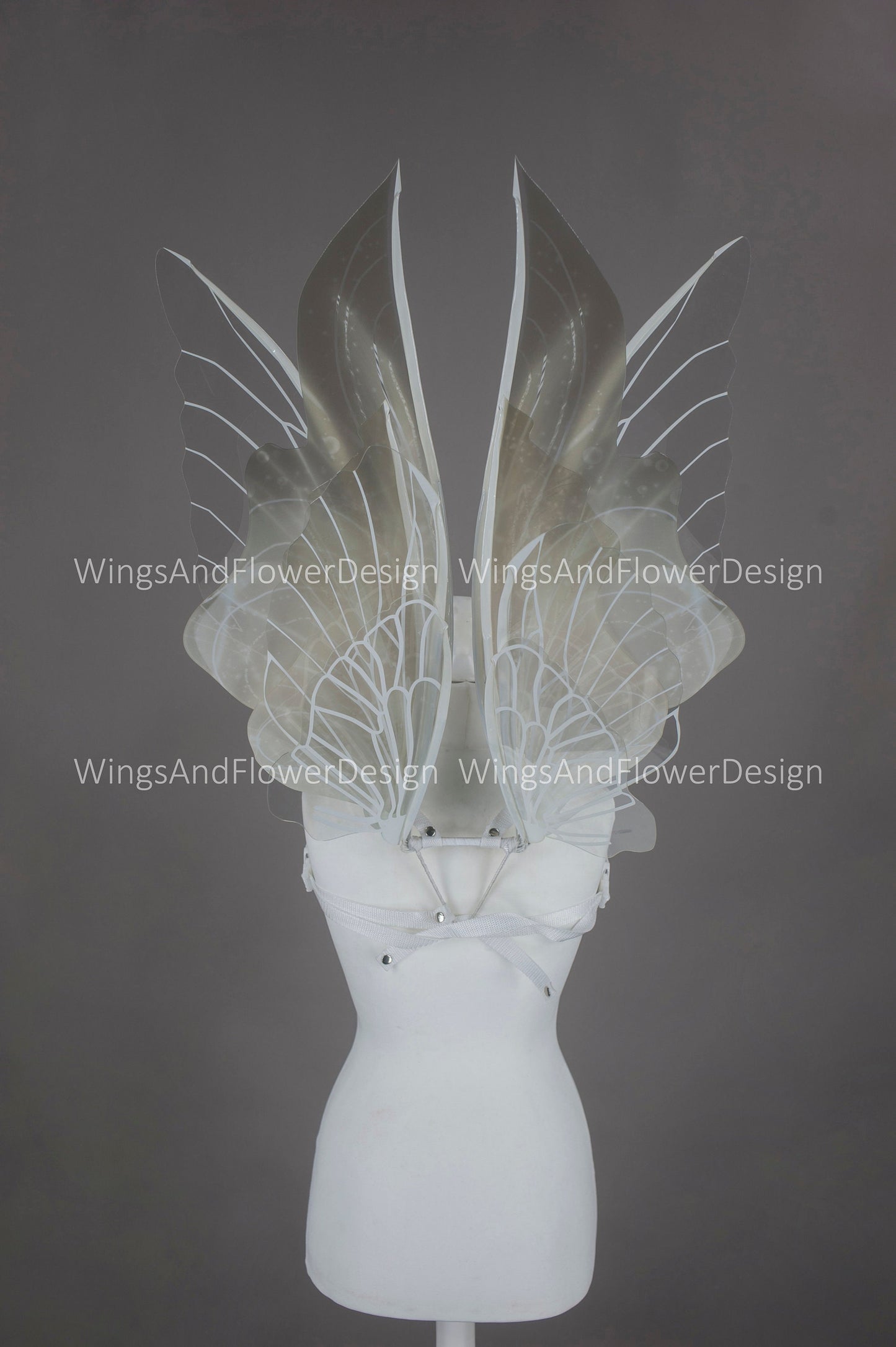 White transparent clear butterfly fairy wings, costume wings, dreamlike fairytale fairy wings, white Swallowtail, Blue wings, halloween