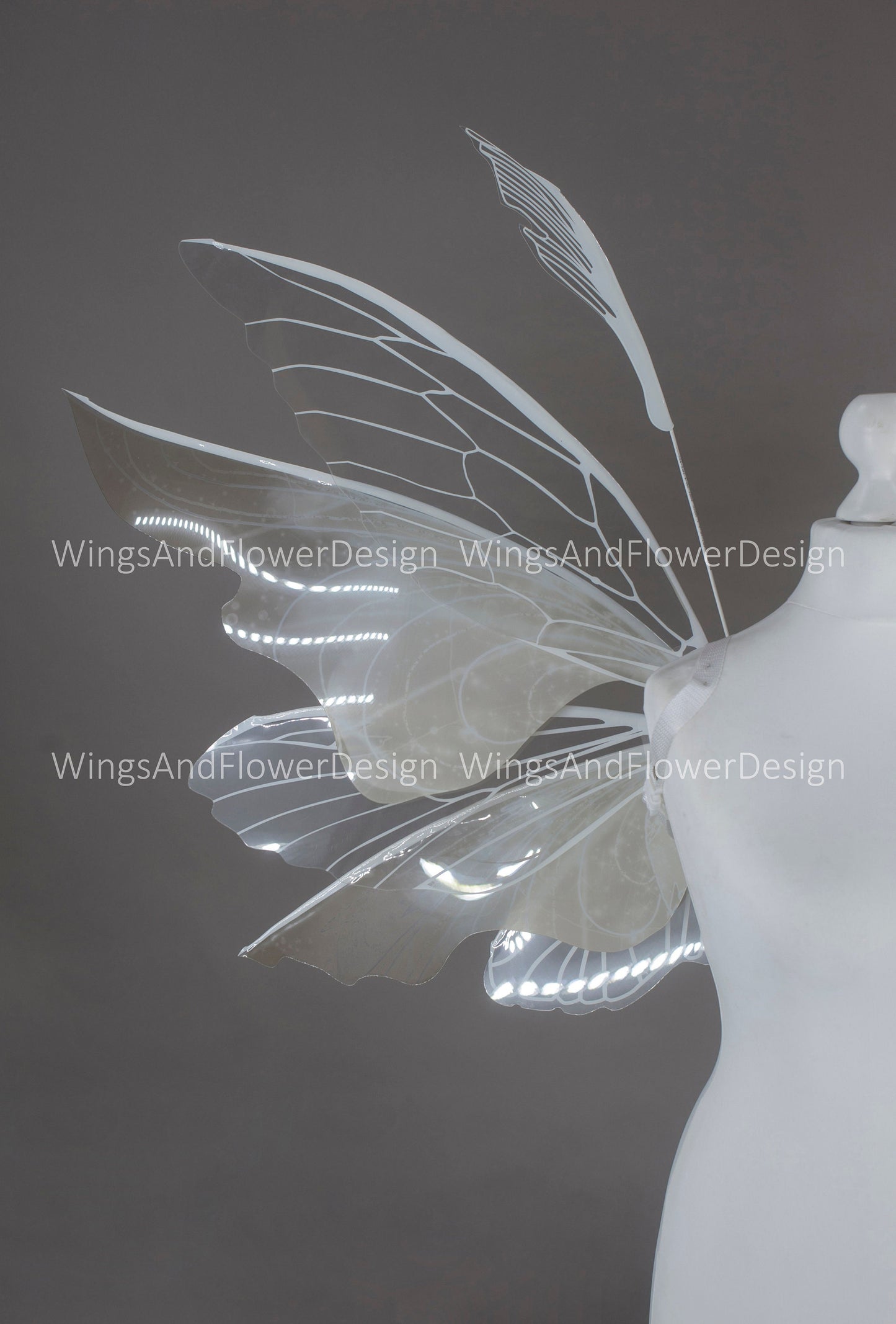White transparent clear butterfly fairy wings, costume wings, dreamlike fairytale fairy wings, white Swallowtail, Blue wings, halloween