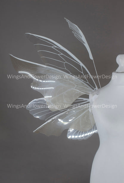 White transparent clear butterfly fairy wings, costume wings, dreamlike fairytale fairy wings, white Swallowtail, Blue wings, halloween