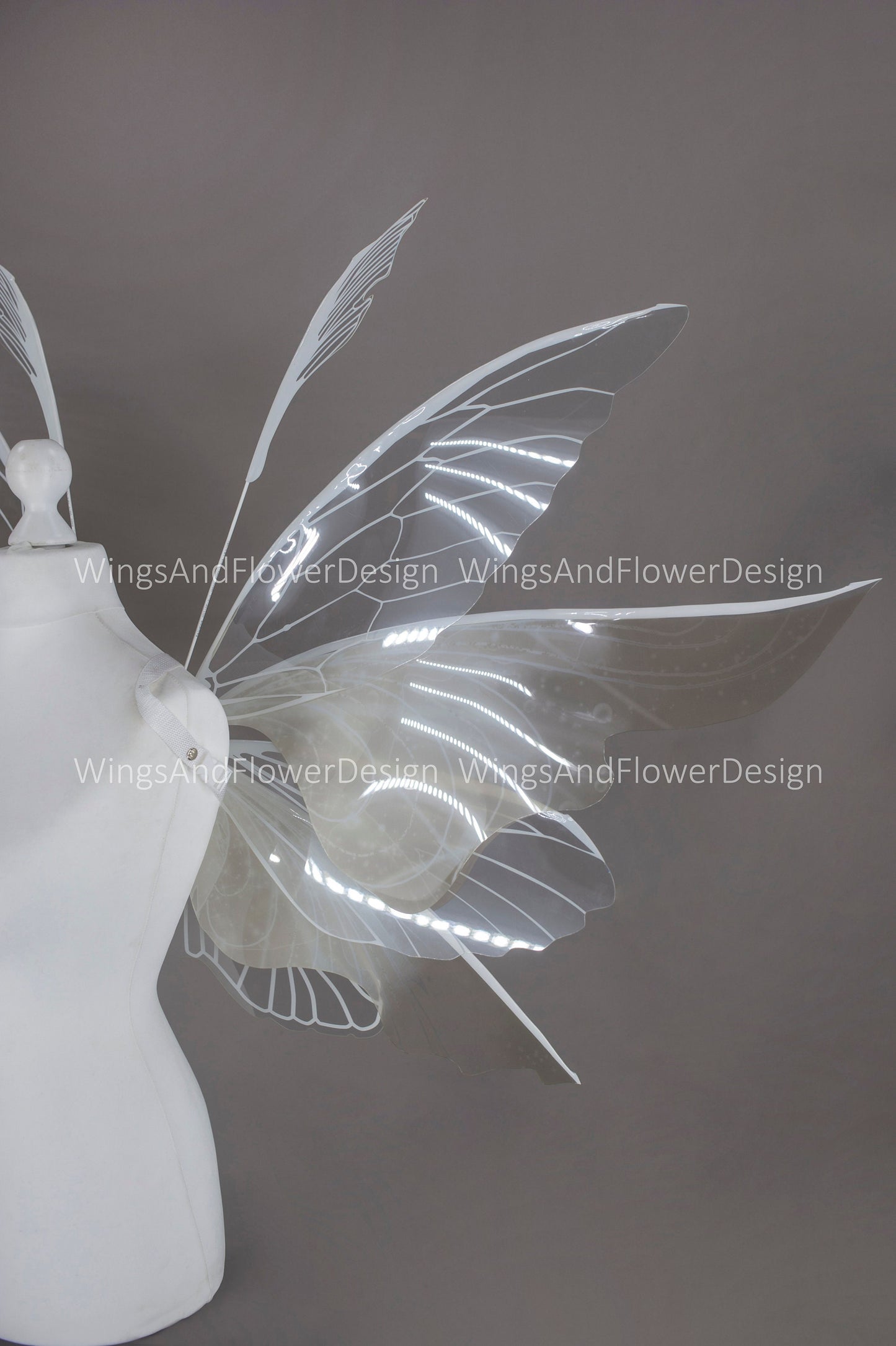 White transparent clear butterfly fairy wings, costume wings, dreamlike fairytale fairy wings, white Swallowtail, Blue wings, halloween