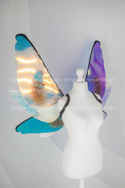 Rainbow iridescent fluorescent moth wings, butterfly wings elf wings, butterfly fairy wings fantasy Halloween magical fairy clear wings