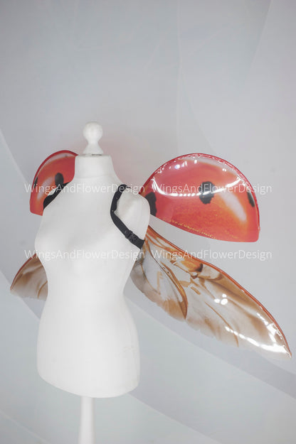 ladybug beetle wings, insect red brown wings Ladybug Cosplay Photo Prop, butterfly wings, fantasy halloween, magical fairy Ladybug Costume