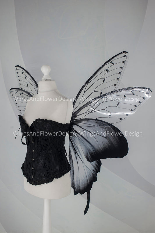 Large adult butterfly dark black gray wings, forest fairy wings, wings Photo Prop, butterfly magical fairy wings, fantasy halloween