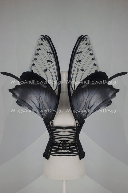 Large adult butterfly dark black gray wings, forest fairy wings, wings Photo Prop, butterfly magical fairy wings, fantasy halloween