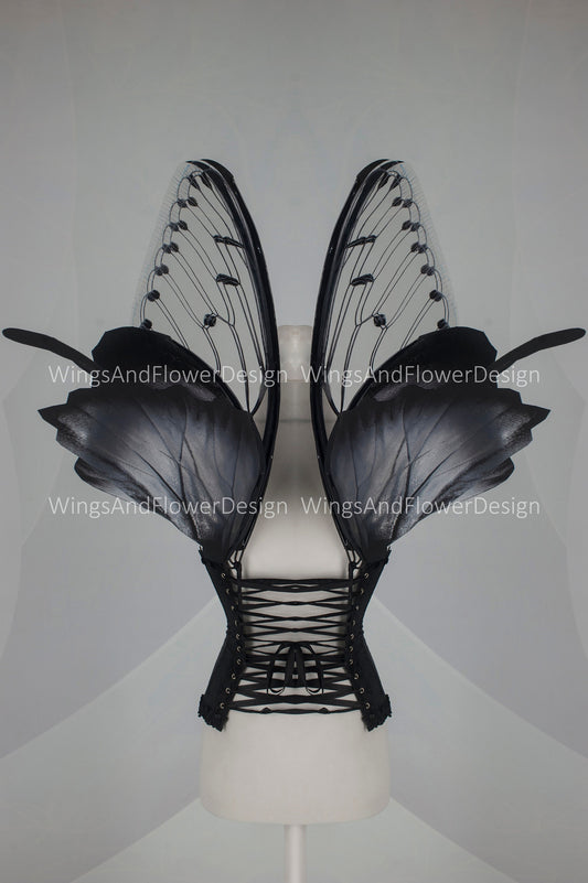 Large adult butterfly dark black gray wings, forest fairy wings, wings Photo Prop, butterfly magical fairy wings, fantasy halloween