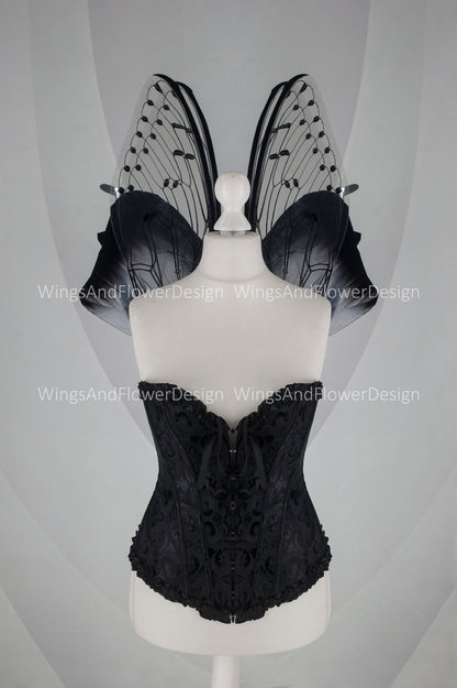 Large adult butterfly dark black gray wings, forest fairy wings, wings Photo Prop, butterfly magical fairy wings, fantasy halloween