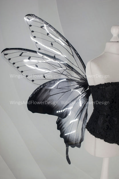 Large adult butterfly dark black gray wings, forest fairy wings, wings Photo Prop, butterfly magical fairy wings, fantasy halloween