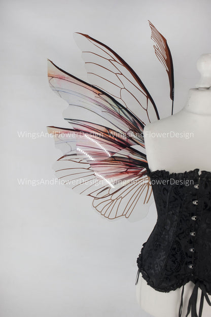 Brown transparent clear butterfly fairy wings, costume wings, dreamlike fairytale fairy wings, white Swallowtail, Blue wings, halloween