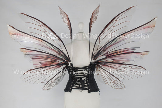 Brown transparent clear butterfly fairy wings, costume wings, dreamlike fairytale fairy wings, white Swallowtail, Blue wings, halloween