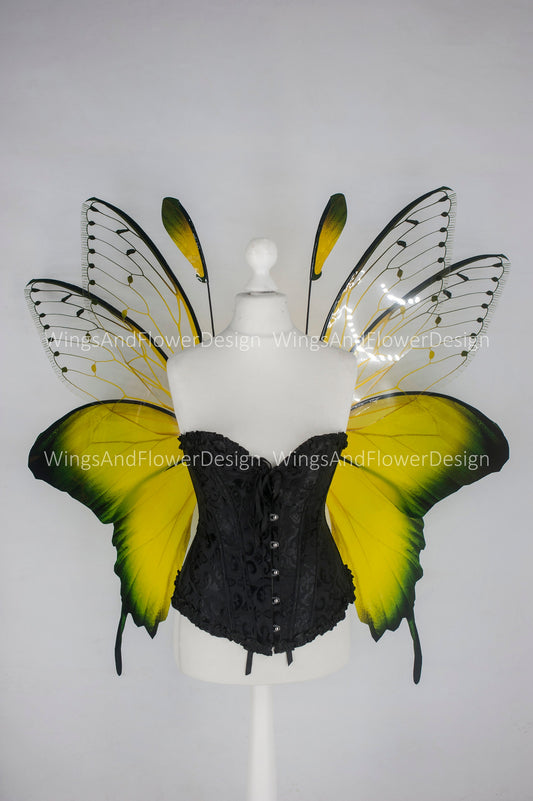 Butterfly yellow green forest fairy wings, fairy wings, wings Photo Prop, wedding wings, butterfly magical fairy wings, fantasy halloween