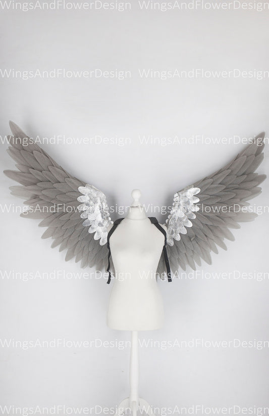 Gray silver angel Lucifer wings, Victoria secret angel wings, sexy wings, wings cosplay, Christmas wings, kids wings
