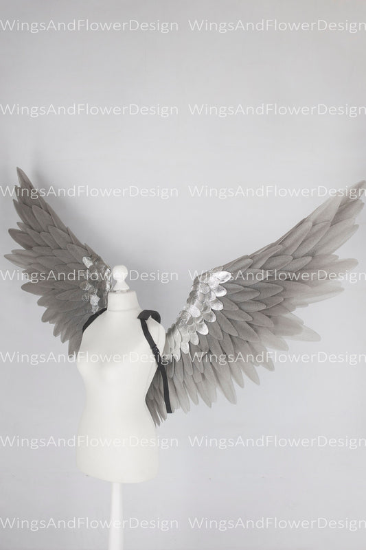 Gray silver angel Lucifer wings, Victoria secret angel wings, sexy wings, wings cosplay, Christmas wings, kids wings