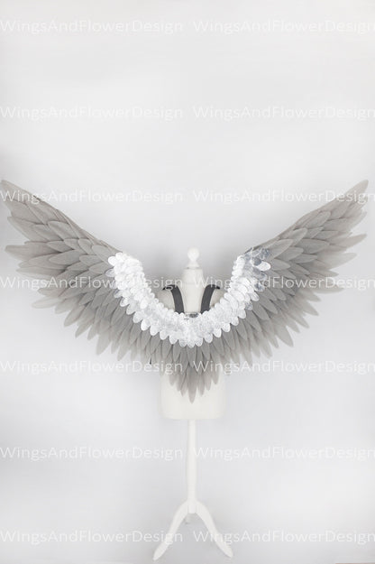 Gray silver angel Lucifer wings, Victoria secret angel wings, sexy wings, wings cosplay, Christmas wings, kids wings