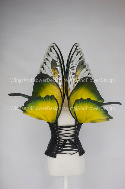 Butterfly yellow green forest fairy wings, fairy wings, wings Photo Prop, wedding wings, butterfly magical fairy wings, fantasy halloween