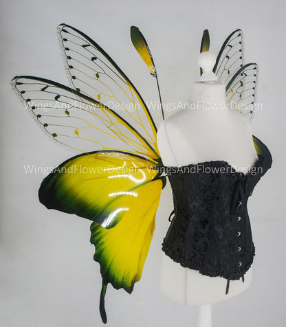 Butterfly yellow green forest fairy wings, fairy wings, wings Photo Prop, wedding wings, butterfly magical fairy wings, fantasy halloween