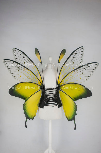 Butterfly yellow green forest fairy wings, fairy wings, wings Photo Prop, wedding wings, butterfly magical fairy wings, fantasy halloween