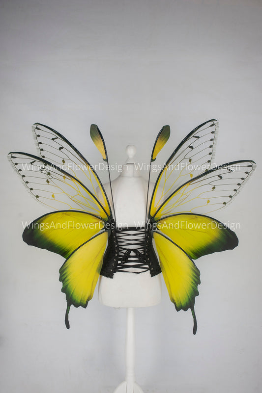 Butterfly yellow green forest fairy wings, fairy wings, wings Photo Prop, wedding wings, butterfly magical fairy wings, fantasy halloween