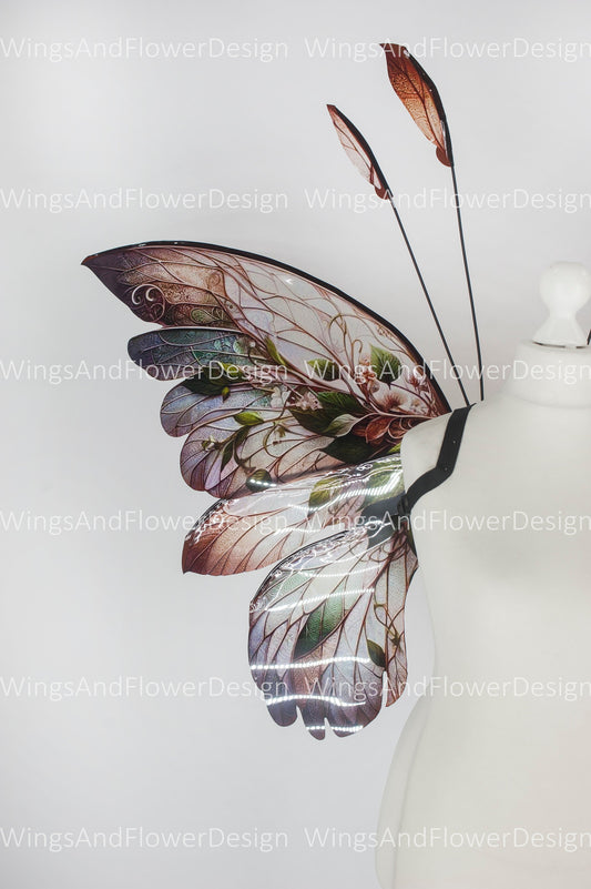 Butterfly brown red green forest fairy leaves wings, wings Photo Prop, wedding wings, butterfly magical fairy wings, fantasy halloween