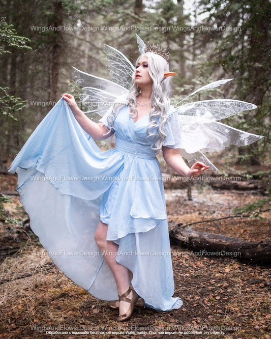 White transparent clear butterfly fairy wings, costume wings, dreamlike fairytale fairy wings, white Swallowtail, Blue wings, halloween