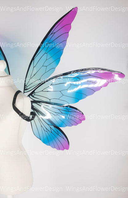 Butterfly blue green pink wings, elf fairy wings, wings Photo Prop, wedding wings, fantasy halloween, fantasy, magical fairy