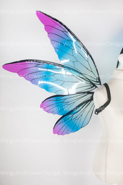 Butterfly blue green pink wings, elf fairy wings, wings Photo Prop, wedding wings, fantasy halloween, fantasy, magical fairy