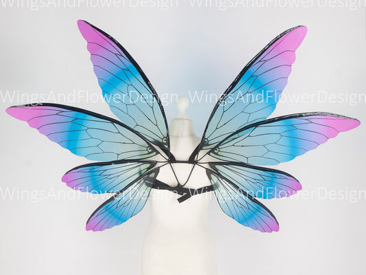 Butterfly blue green pink wings, elf fairy wings, wings Photo Prop, wedding wings, fantasy halloween, fantasy, magical fairy