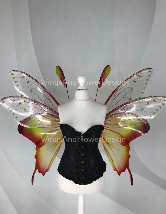 Butterfly green brown red forest fairy wings, fairy wings, wings Photo Prop, wedding wings, butterfly magical fairy wings, fantasy halloween