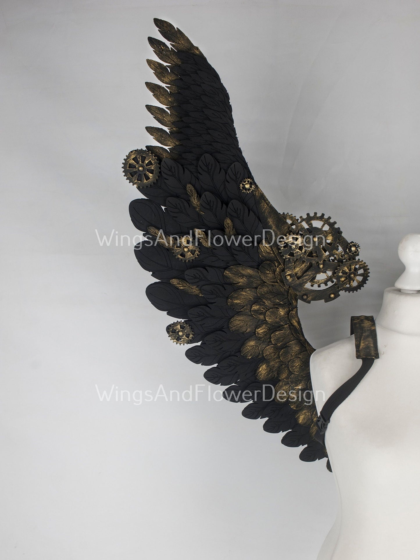 Small black steampunk biomechanical wings, unique wings, steampunk costume, Gothic Wings, wings with cogs, wings, black angel wings