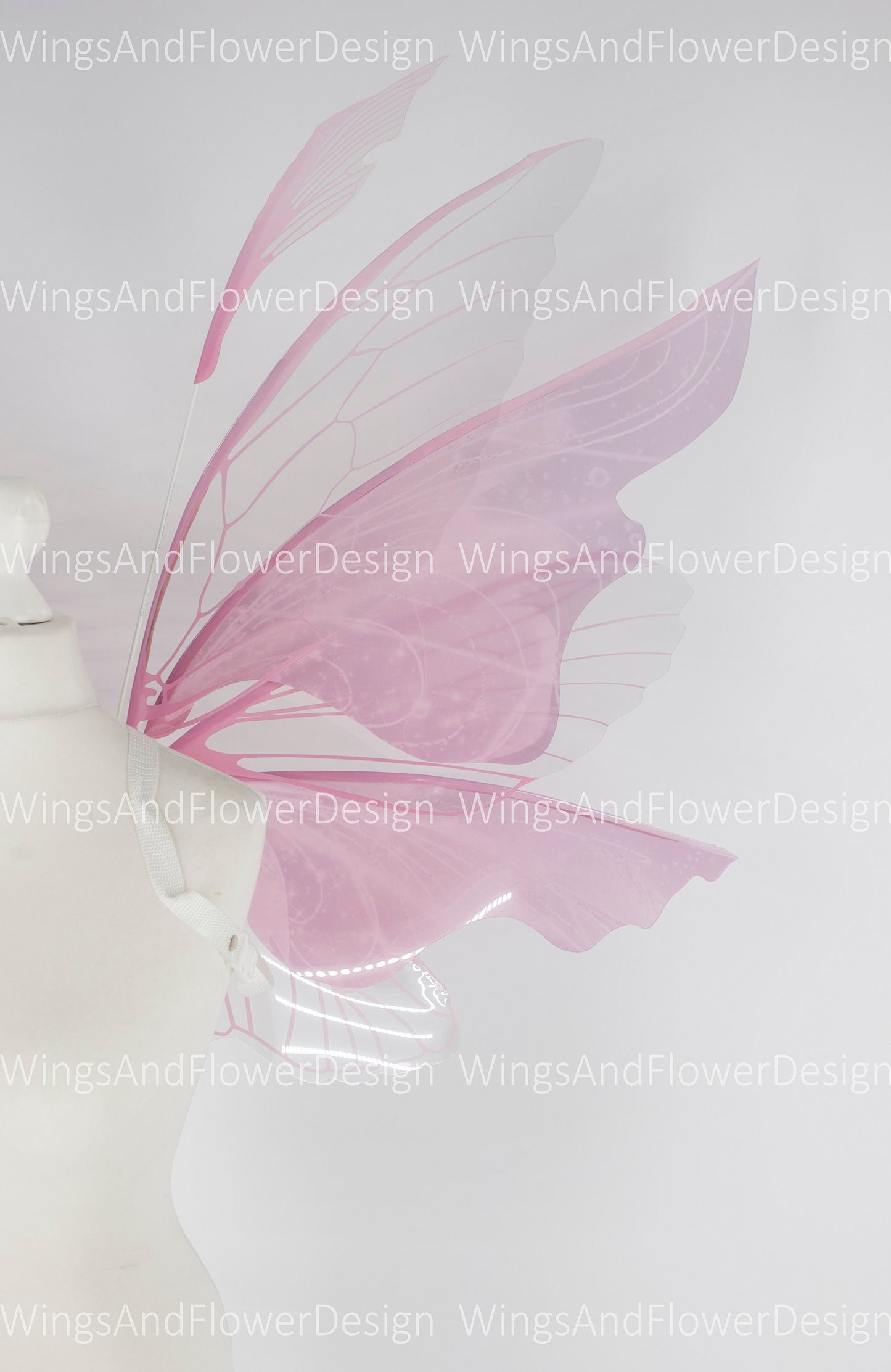 Pink transparent clear butterfly fairy wings, costume wings, dreamlike fairytale fairy wings, white Swallowtail pink wings, halloween