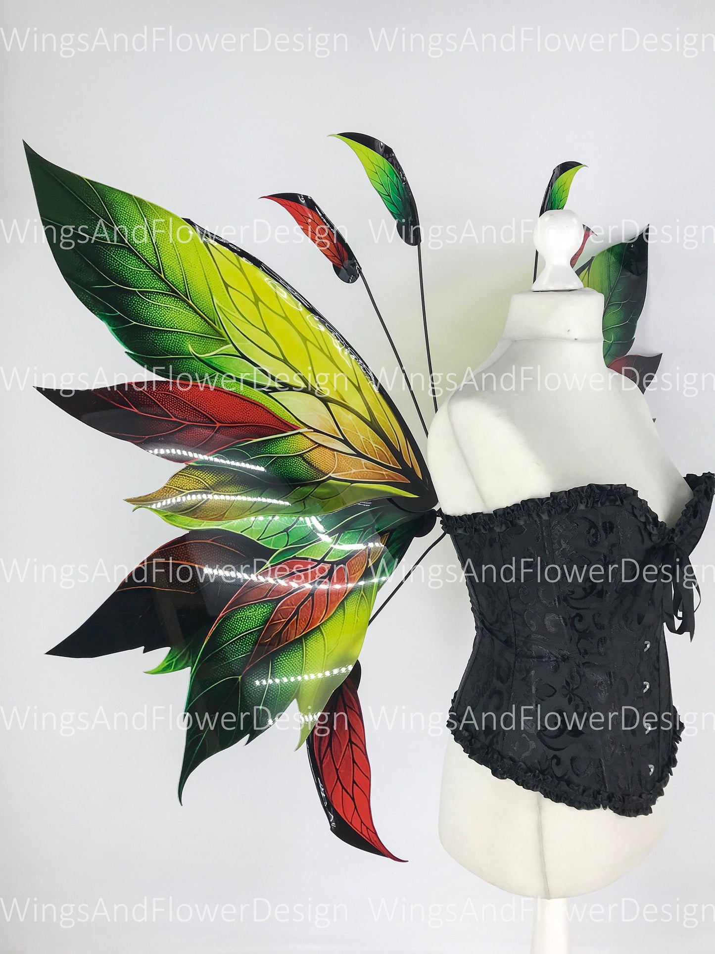 Butterfly green red orange forest fairy leaves wings, wings Photo Prop, wedding wings, butterfly magical fairy wings, fantasy halloween