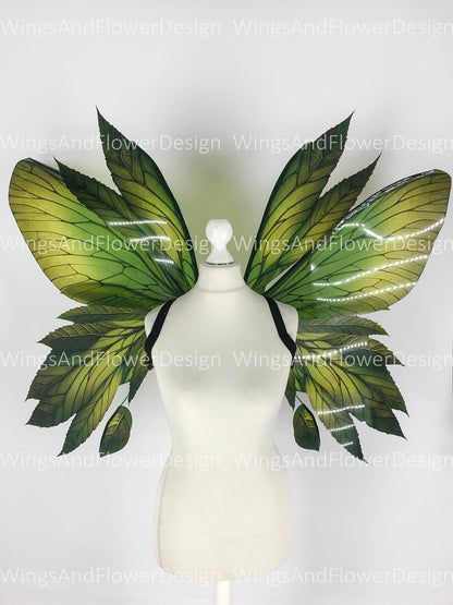 Butterfly green yellow brown forest fairy leaves wings, wings Photo Prop, wedding wings, butterfly magical fairy wings, fantasy halloween